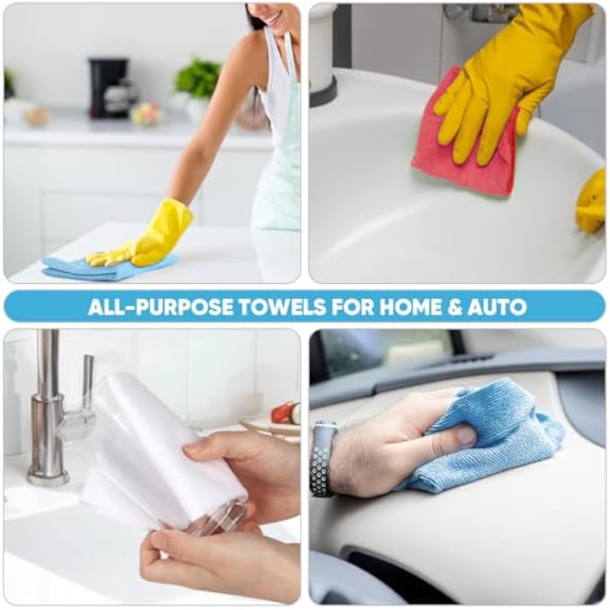 AIDEA Microfiber Cleaning Cloth Roll, Blue Shop Towels 55 Sheets 11×9" | Reusable Paper Towels, Microfiber Towels for Cars, Microfiber Rags for Automotive,Workshop, House, Kitchen, Cleaning Supplies