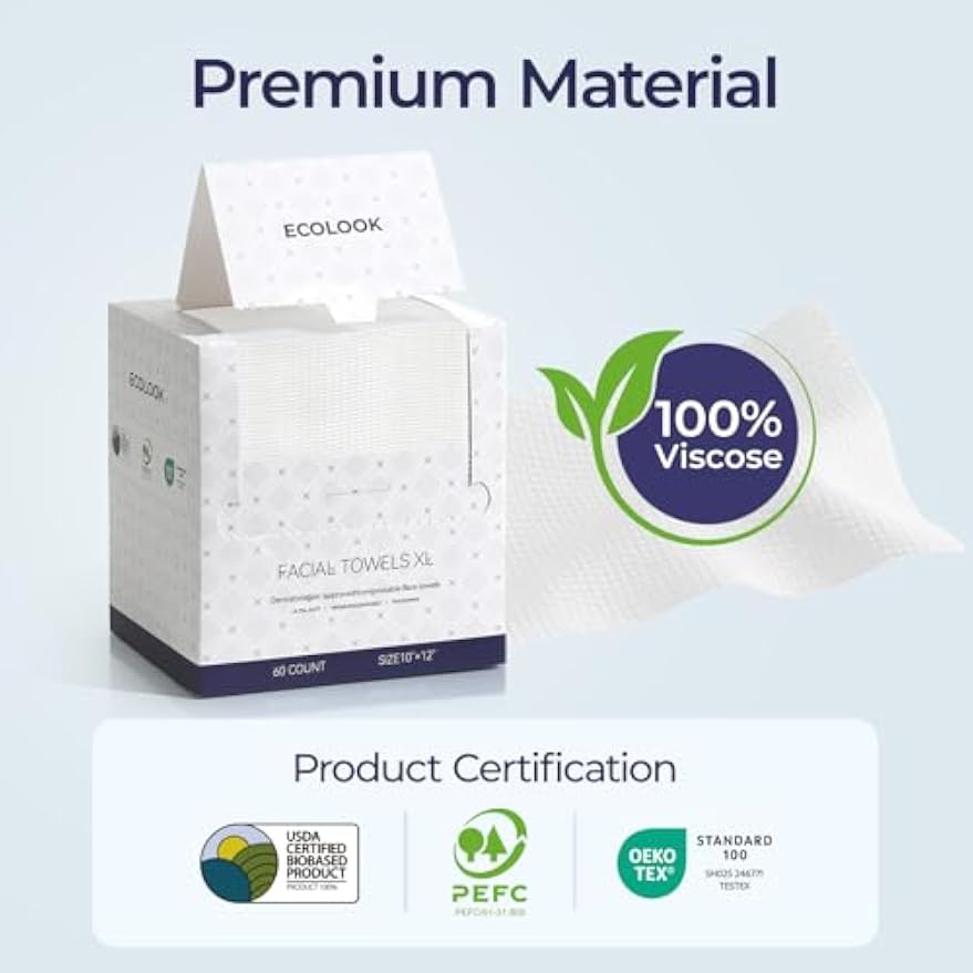 ECOLOOK Disposable Face Towel XL-10"x12" Upgraded Thick Facial Towels, Ultra Soft Clean Face Towels Disposable, 60 Count & 90 GSM, Ideal for Sensitive Skin-2 PACK