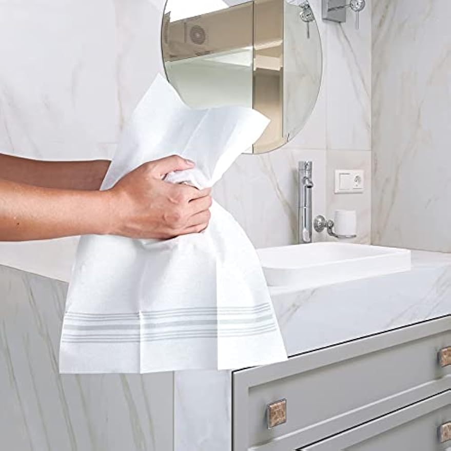 Vplus 150 PACK Guest Towels Disposable Bathroom Napkins, Silver | Soft, and Absorbent, Disposable Paper Hand Towel, Ideal for Dinners, Kitchen, Parties, Weddings, Christmas Party