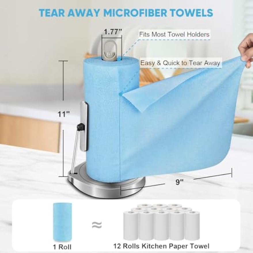 AIDEA Microfiber Cleaning Cloth Roll, Blue Shop Towels 55 Sheets 11×9" | Reusable Paper Towels, Microfiber Towels for Cars, Microfiber Rags for Automotive,Workshop, House, Kitchen, Cleaning Supplies