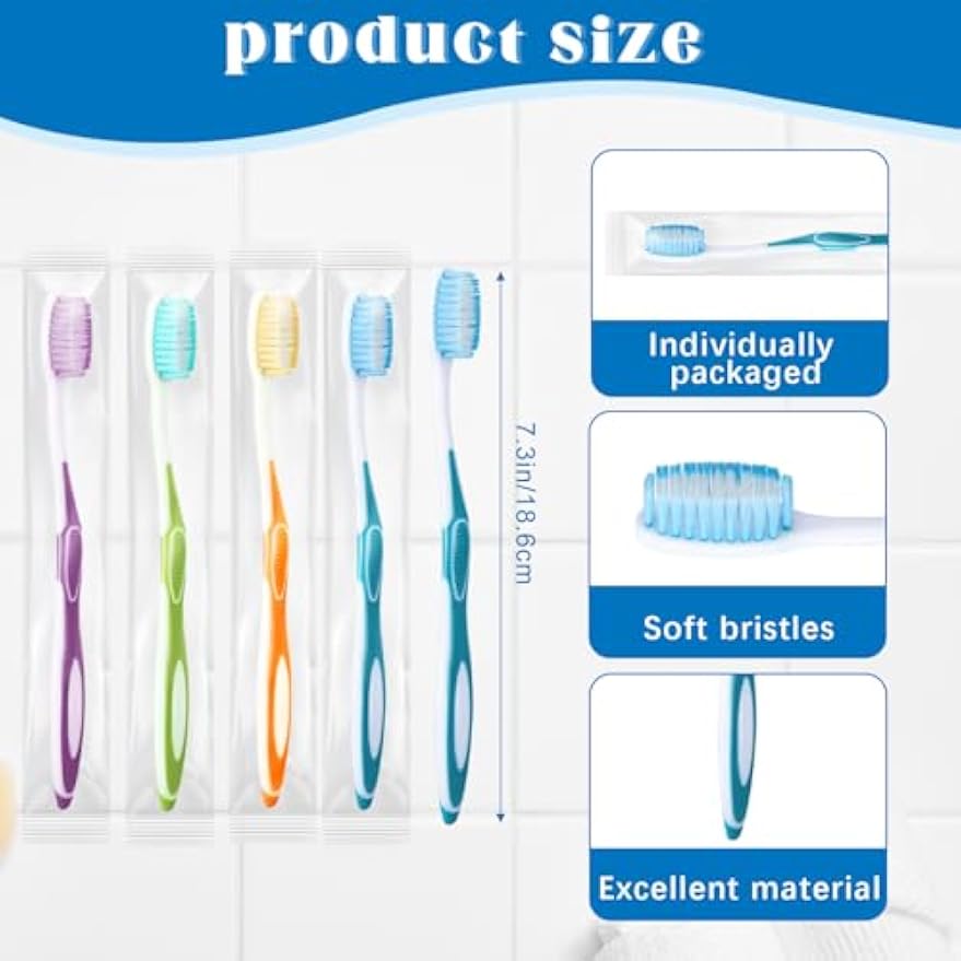 Maxcheck 200 Pack Disposable Toothbrushes Bulk,Blue, Orange, Green, Purple | Prepasted Toothpaste Built in, Individually Wrapped, For Travel Hotel Guests Donation Shelters Camping Homeless Gift