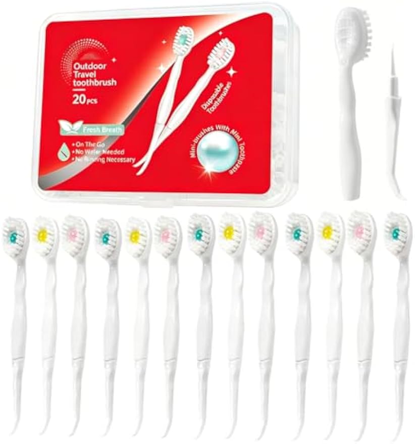 Mini Disposable Toothbrush Travel Set, Mix Flavor, 24pcs | No Rinsing with Toothpaste Toothpick Tongue Scraper Portable for Business Trip Camping Hiking Reduce Bad Breath