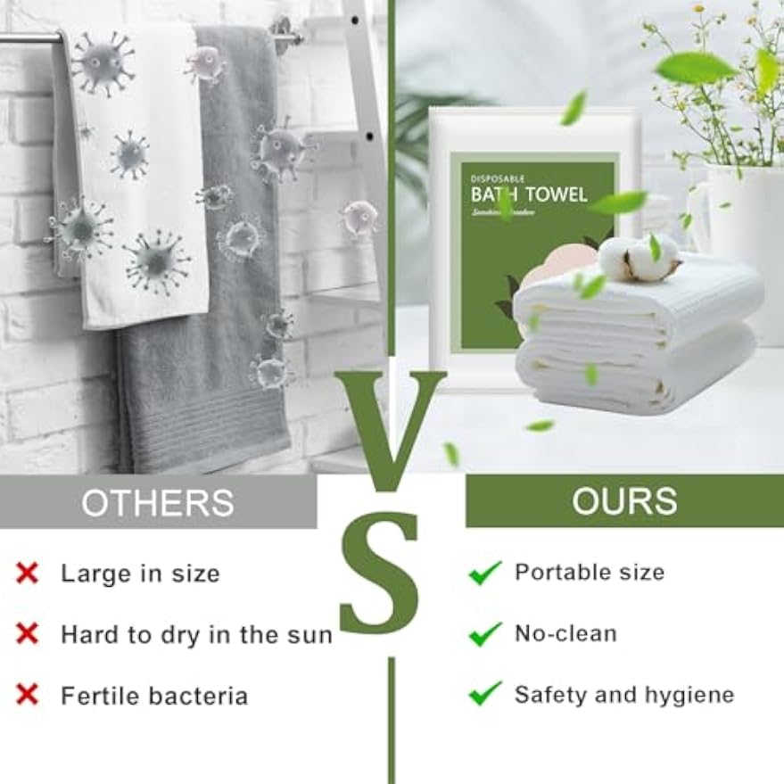 Disposable Bath Towels, 10 Pack 55" x 27.5" Ultra Soft, Quick Dry Disposable Body Towels, Portable Travel Towel for Hotel Camping Beach Swimming Gym Sauna Spa, Personal Care Pet Towels