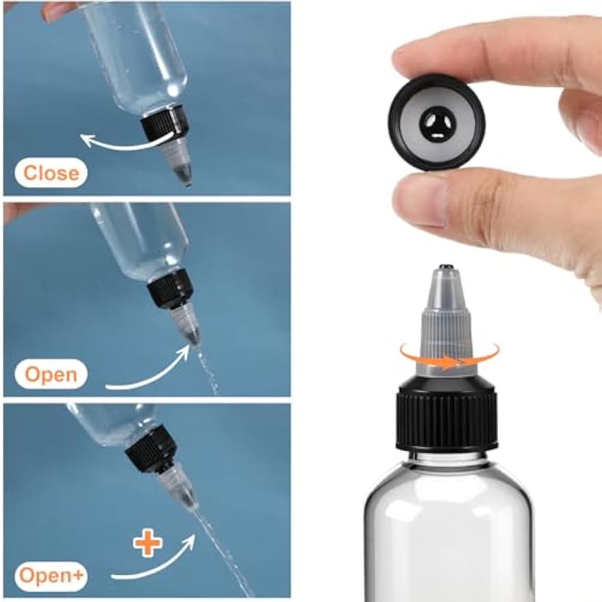 64 Pack 4 oz Plastic Squeeze Bottles, Round Clear Dispensing Bottles with Twist Top Cap and Funnel, Plastic Boston Squeeze Bottle for Liquids, Oils, Inks, Crafts, Kitchen, Household