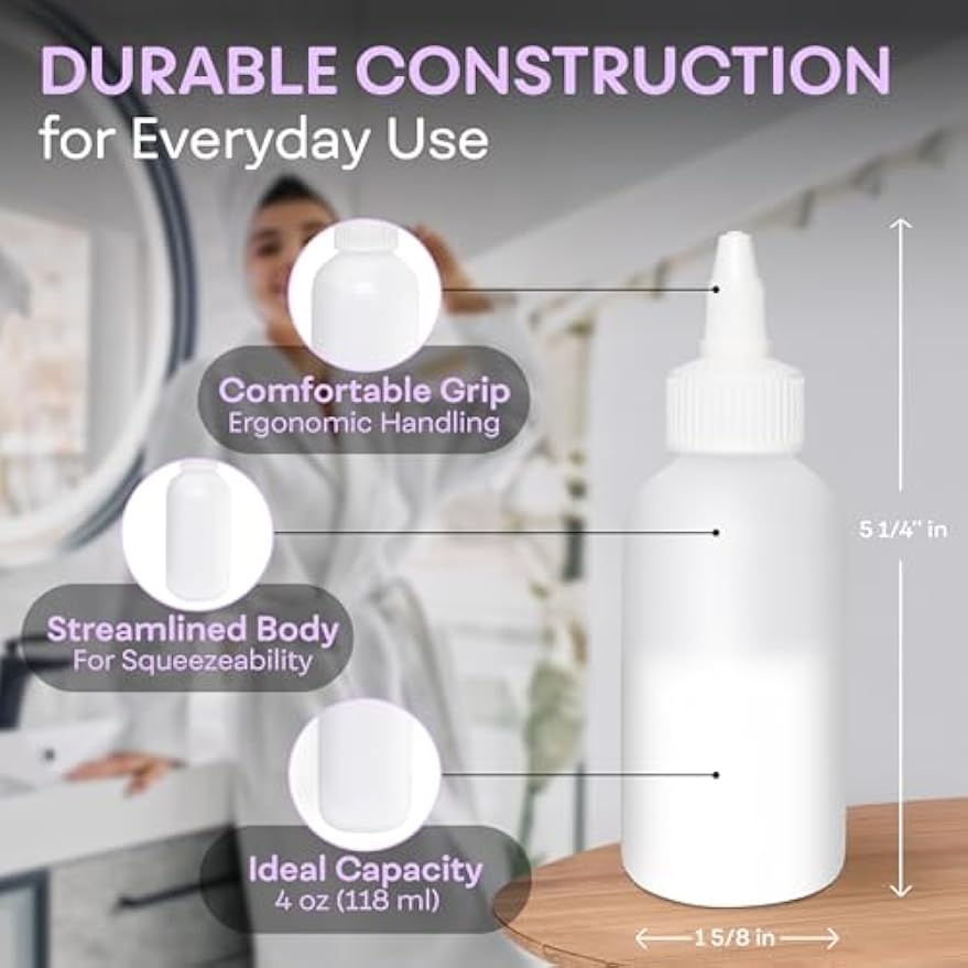 BRIGHTFROM Twist Top Applicator Bottles, Squeeze 4 OZ Empty Plastic Bottles, Refillable, Open/Close Nozzle - Multi Purpose (Pack of 2)