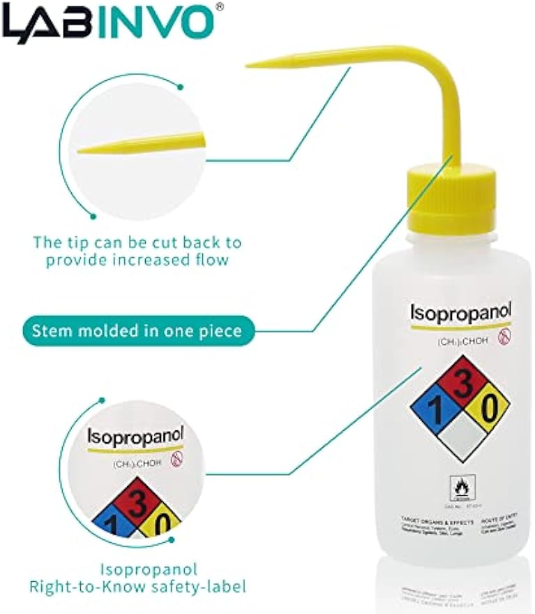 4pcs of Isopropanol Wash Bottles, Vol.500ml (17oz), Narrow Mouth, Self-Venting Safety Wash Bottles, LDPE Material, IN-WBI500