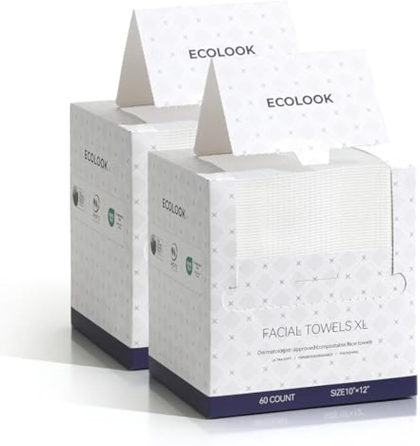 ECOLOOK Disposable Face Towel XL-10"x12" Upgraded Thick Facial Towels, Ultra Soft Clean Face Towels Disposable, 60 Count & 90 GSM, Ideal for Sensitive Skin-2 PACK