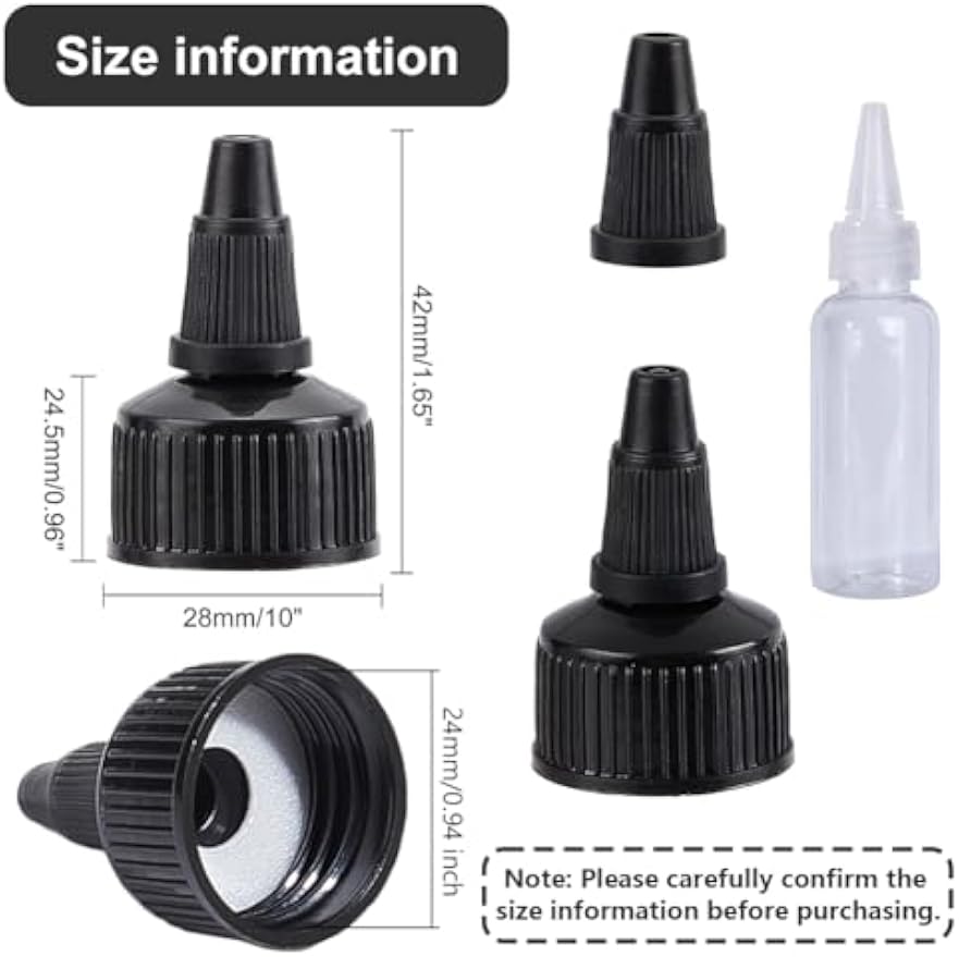 OLYCRAFT 50Pcs 24/410 Plastic Squeeze Bottle Cap Replacement Black Plastic Bottle Squeeze Heads Dispensing Caps for Condiment Bottle Dispensing Bottle Salad Bottle Essential Oil - Inner Diameter: 24mm