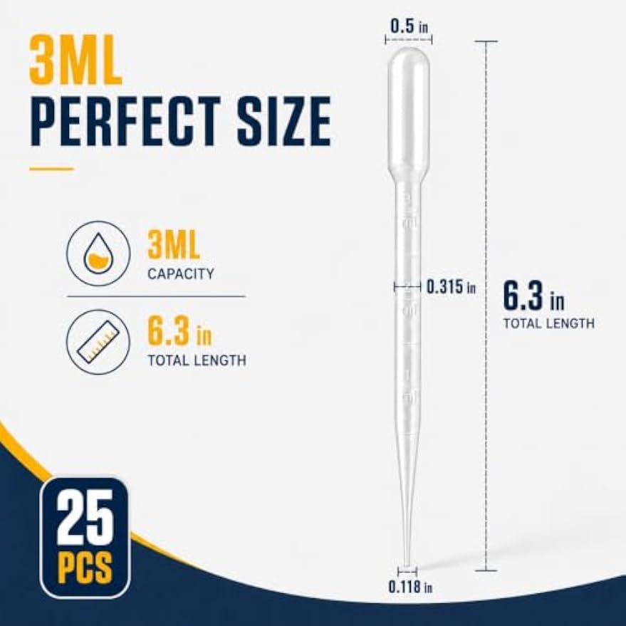 moveland 25PCS 3ML Plastic Dropper Pipettes for Essential Oils, Home Use | Calibrated Clear Scale, Soft & Flexible, Food-Grade Plastic, Disposable, No Cross-Contamination for Science Class, Lab, DIY