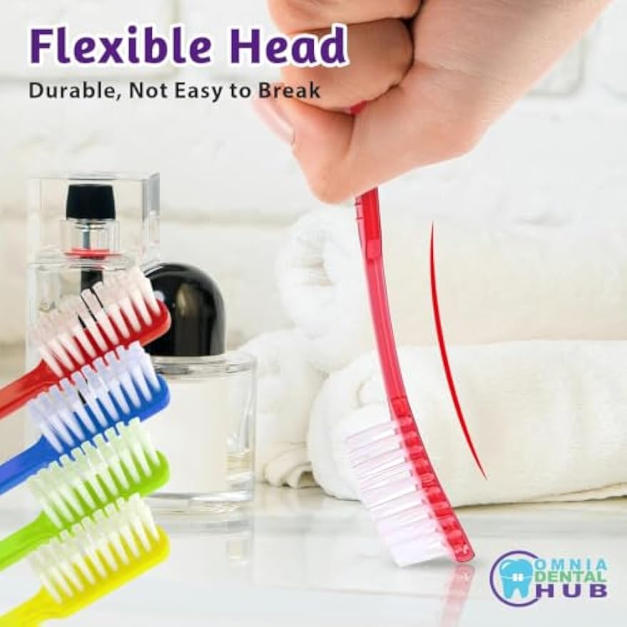 Omnia Disposable Pre-Pasted Toothbrushes | 100 Pcs Individually Wrapped Pre Pasted Toothbrush | Single Use Waterless Tooth Brush for Hotel, Camping, Homeless Gift | Multi Color