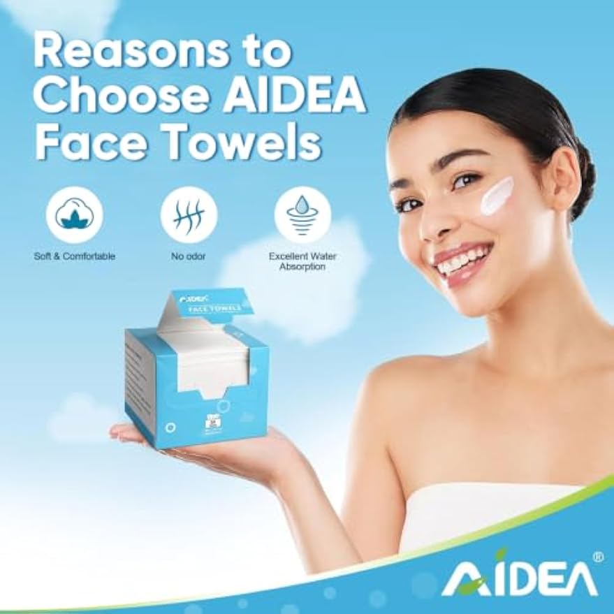 AIDEA Face Towels Disposable-50Ct, Face Cloths for Sensitive Skin | Facial Cleansing Wipes, Facial Towelettes for Makeup Removing, Nursing, Travel, Dry Wipes