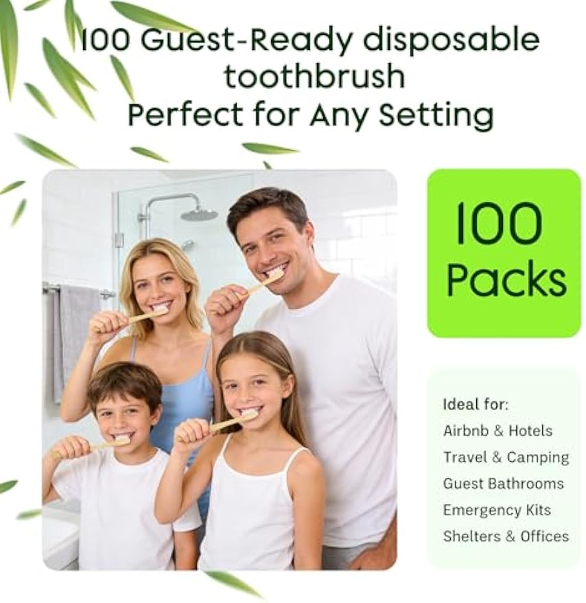100 Pack Bamboo Toothbrushes with Toothpaste 6g Individually Wrapped | Disposable Travel Toothbrushes Kit, Guest Dental Kit for Hotel Amenities, Airbnb Hosts, Travel & Camping