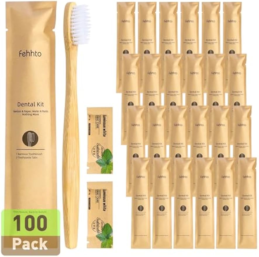 100 Pack Bamboo Toothbrushes with Toothpaste 6g Individually Wrapped | Disposable Travel Toothbrushes Kit, Guest Dental Kit for Hotel Amenities, Airbnb Hosts, Travel & Camping