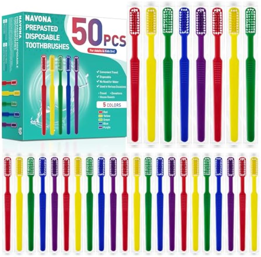 50 PCS Prepasted Disposable Toothbrushes with Toothpaste, Bulk Toothbrush | Premium Bulk Disposable Toothbrushes Individually Wrapped, Single Use Prepasted Toothbrush for Travel, Guests, Hotel, Camping
