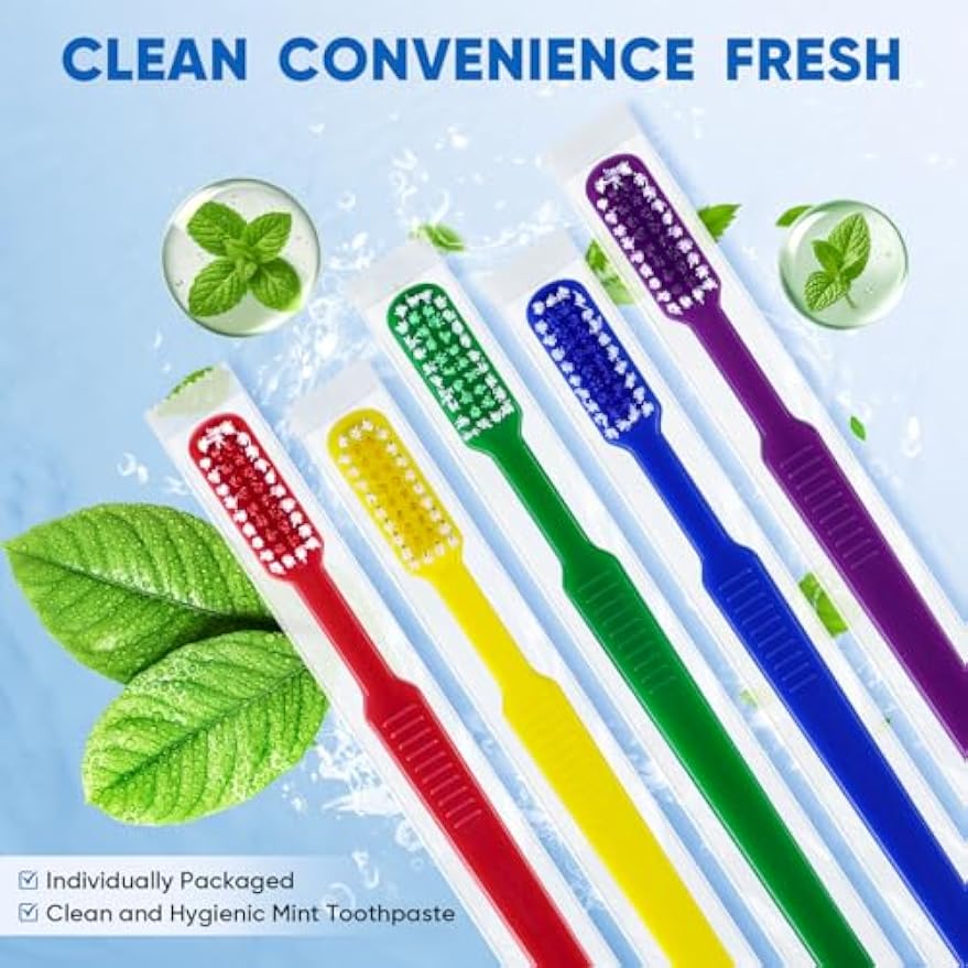50 PCS Prepasted Disposable Toothbrushes with Toothpaste, Bulk Toothbrush | Premium Bulk Disposable Toothbrushes Individually Wrapped, Single Use Prepasted Toothbrush for Travel, Guests, Hotel, Camping