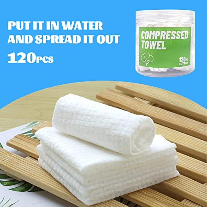 120 Pcs Mini Compressed Towels, Disposable Face Compressed Towel, Compressed Cotton Hand Wipe, Camping Towel, Portable Compressed Coin Tissue for Travel/Home/Outdoor Activities