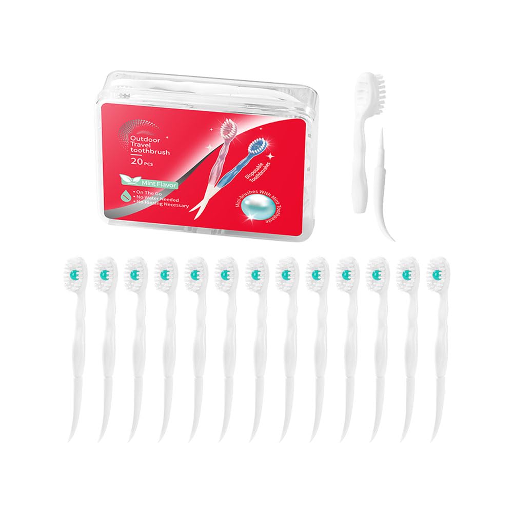 Mini Disposable Toothbrush Travel Set, Mix Flavor, 24pcs | No Rinsing with Toothpaste Toothpick Tongue Scraper Portable for Business Trip Camping Hiking Reduce Bad Breath