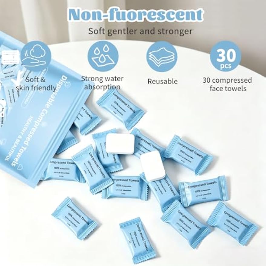 Compressed Towels, Large Size Disposable Face Compressed Towel, 30 PCS Ultra Soft Portable Washcloths Tablets Reusable for Travel, Camping, Hiking, Sport, Beauty, Home Hand Cloths, Outdoor