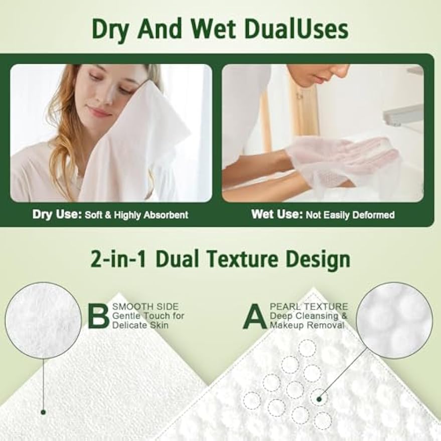 Disposable Face Towels 100 Count, Biodegradable Ultra Soft & Thick Facial Towels for Sensitive Skin, Lint-Free Makeup Remover Dry Wipes, Multi-Purpose Cleansing Towelettes for Face Wipes, Skincare