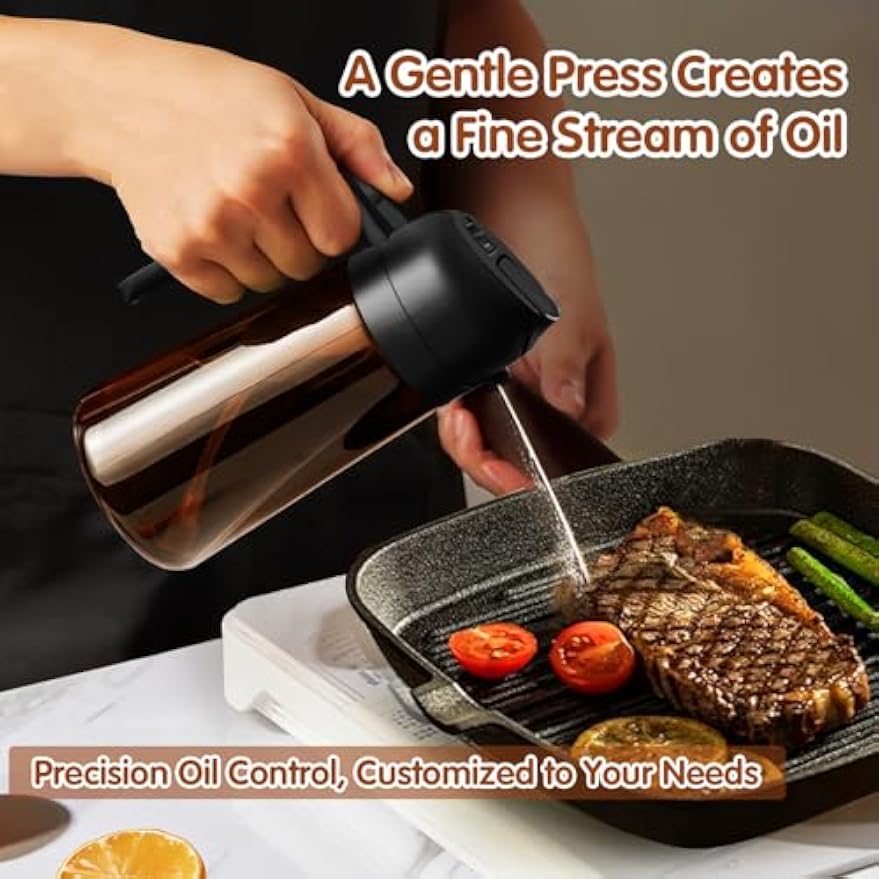 YARRAMATE 16oz/470ml Light Blocking Oil Sprayer for Cooking (Black) | Food-Grade 2 in 1 Olive Oil Dispenser Bottle for Kitchen, Premium Dark Amber Glass Oil Bottle for Air Fryer, BBQ