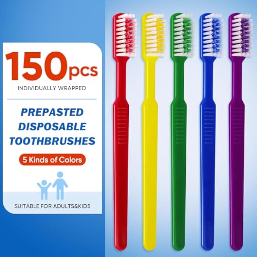 150 PCS Prepasted Disposable Toothbrushes with Toothpaste, Bulk Toothbrush | Premium Bulk Disposable Toothbrushes Individually Wrapped, Single Use Prepasted Toothbrush for Travel, Guests, Hotel, Camping