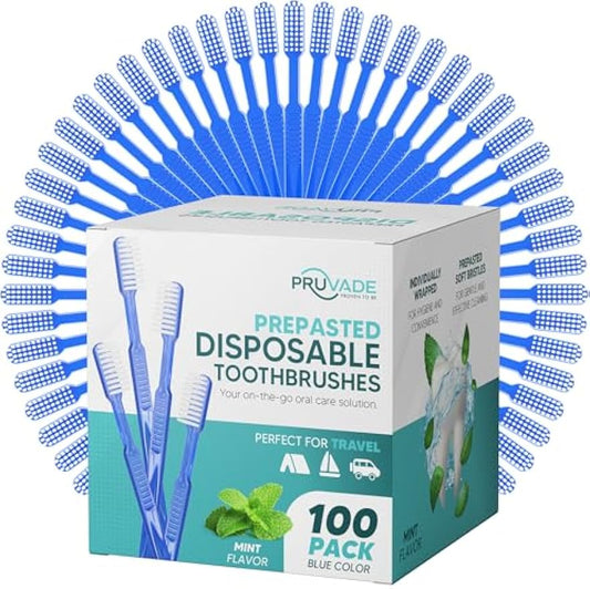 100 Pack Disposable Toothbrushes with Toothpaste - Mint Prepasted | 100 Count Prepasted Toothbrushes Individually Wrapped |Single Use Waterless Tooth Brush Soft Bristles for Office,Hotel,Travel