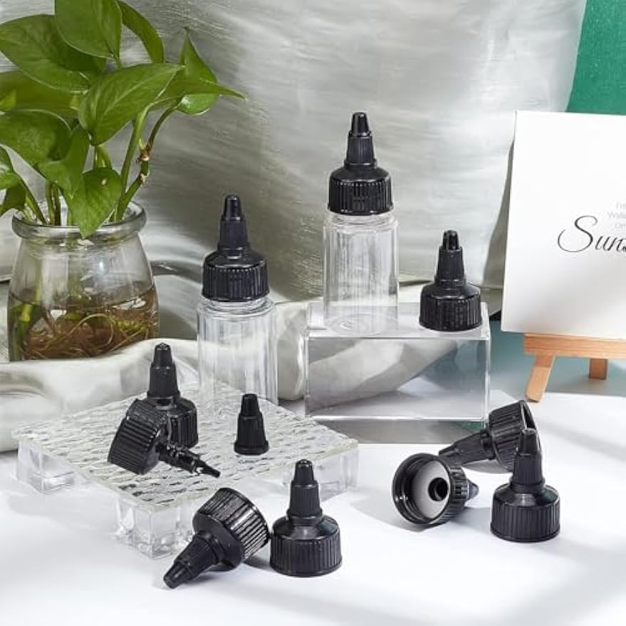 OLYCRAFT 50Pcs 24/410 Plastic Squeeze Bottle Cap Replacement Black Plastic Bottle Squeeze Heads Dispensing Caps for Condiment Bottle Dispensing Bottle Salad Bottle Essential Oil - Inner Diameter: 24mm