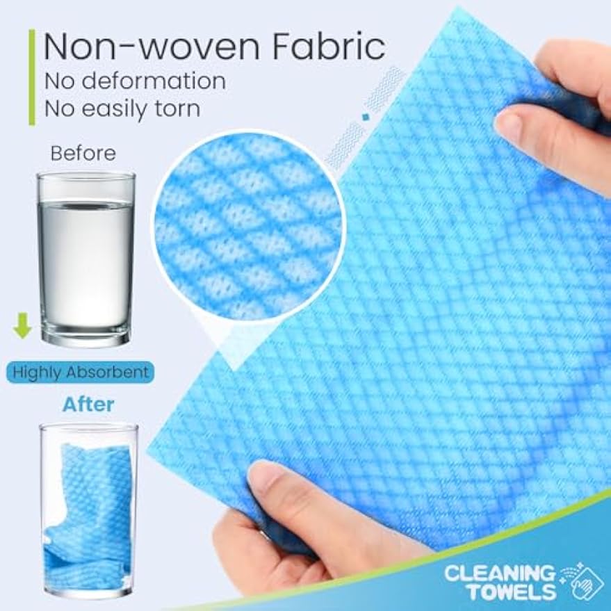 Tioncy 300 Pcs Disposable Dish Cloths for Kitchen Disposable Cleaning Cloth and Towels Handy Cleaning Wipes Disposable Rags for Kitchen and Office(Blue)