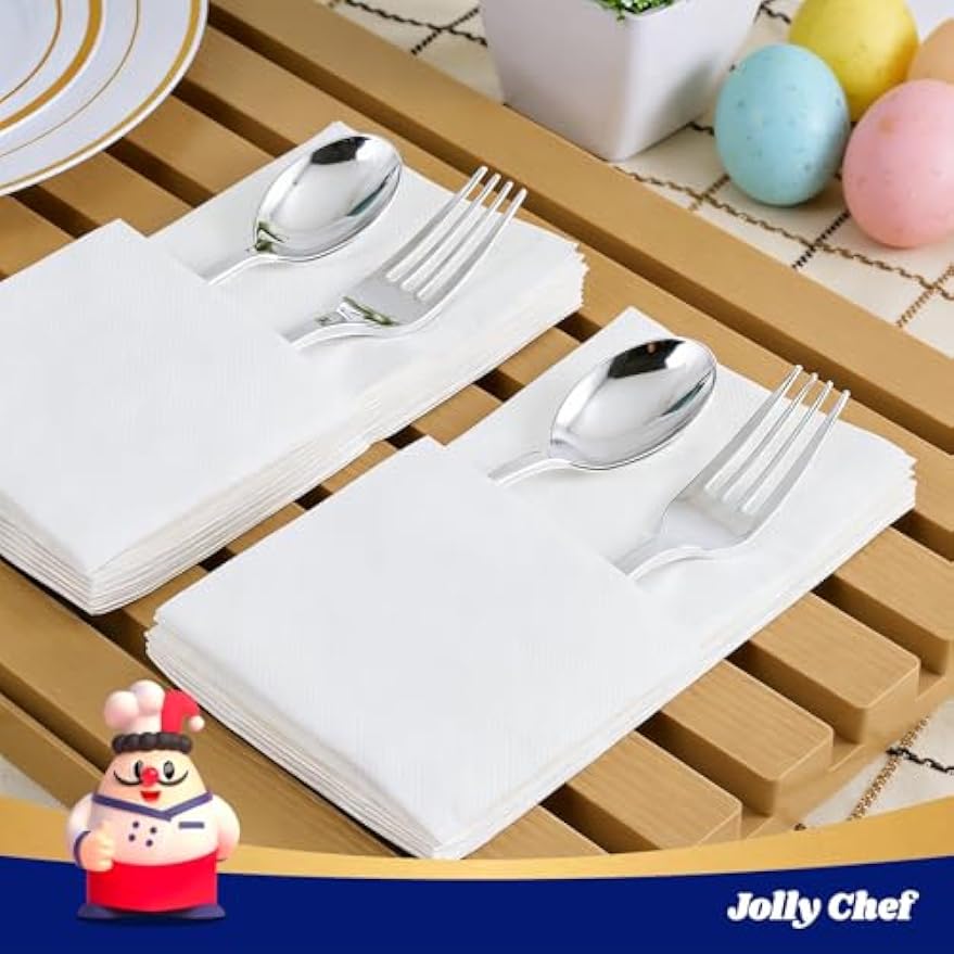JOLLY CHEF 200 Pack Disposable Paper Napkins, Soft Bathroom Napkins for Guests, 2-Ply White Paper Hand Towels for Halloween, Wedding, Thanksgiving