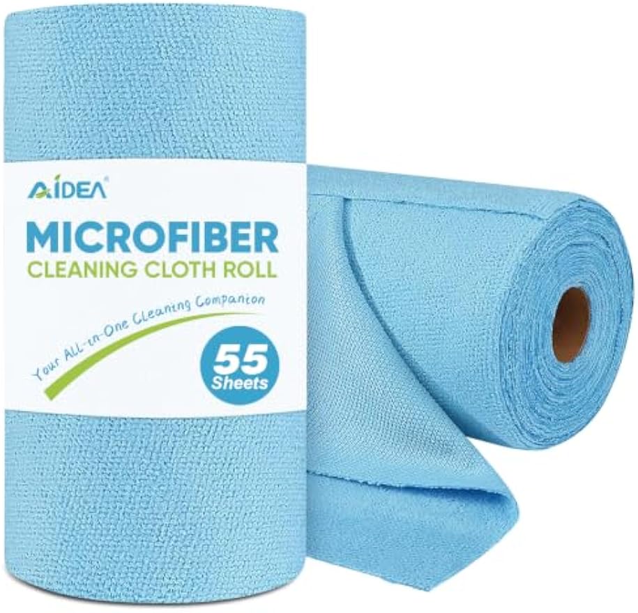 AIDEA Microfiber Cleaning Cloth Roll, Blue Shop Towels 55 Sheets 11×9" | Reusable Paper Towels, Microfiber Towels for Cars, Microfiber Rags for Automotive,Workshop, House, Kitchen, Cleaning Supplies