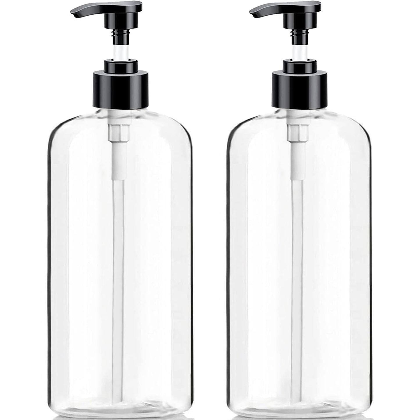 Empty Plastic Pump Bottles Dispenser 4 Pack 16oz/500ml Portable Clear BPA-Free Cylinder Shampoo Lotion Hand Pump Bottle Durable Refillable Containers