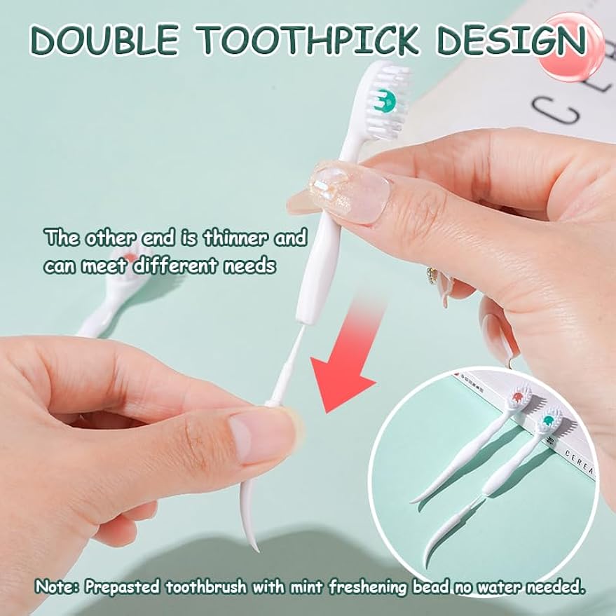 Mini Disposable Toothbrush Travel Set, Mix Flavor, 24pcs | No Rinsing with Toothpaste Toothpick Tongue Scraper Portable for Business Trip Camping Hiking Reduce Bad Breath