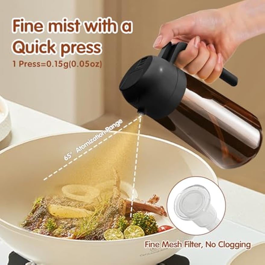 YARRAMATE 16oz/470ml Light Blocking Oil Sprayer for Cooking (Black) | Food-Grade 2 in 1 Olive Oil Dispenser Bottle for Kitchen, Premium Dark Amber Glass Oil Bottle for Air Fryer, BBQ