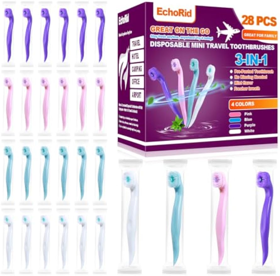 Mini Disposable Toothbrush, Pre-Pasted Toothbrushes with Toothpaste and Toothpick for Travel - Fluoride Free, No Rinsing Needed, Mint Flavor, Fresh Breath Anywhere Anytime - 28 Ct