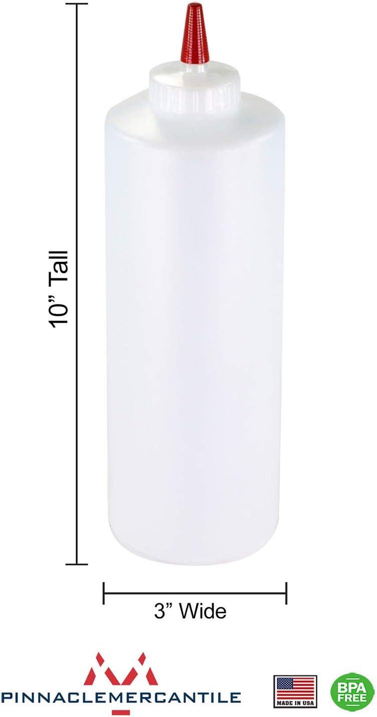 Pinnacle Mercantile Squeeze Bottles For Sauces 32 Oz Clear Wide Mouth Pack Of 6 Refillable Ketchup Bottle And Olive Oil Dispenser Bottle Set BPA Free Easy Label Ready