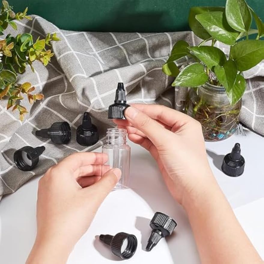 OLYCRAFT 50Pcs 24/410 Plastic Squeeze Bottle Cap Replacement Black Plastic Bottle Squeeze Heads Dispensing Caps for Condiment Bottle Dispensing Bottle Salad Bottle Essential Oil - Inner Diameter: 24mm
