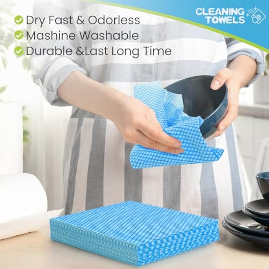 Tioncy 300 Pcs Disposable Dish Cloths for Kitchen Disposable Cleaning Cloth and Towels Handy Cleaning Wipes Disposable Rags for Kitchen and Office(Blue)