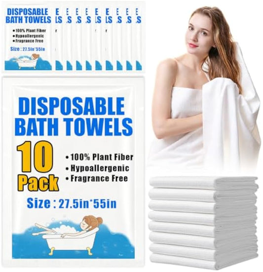 10 Pack Disposable Bath Towels 55''X27.5'', Ultra Soft Travel Towels | Individually Wrapped Large Absorbent Towels for Hotel, Business Trip, Camping, Swimming, Spa, Sauna and Pet Care