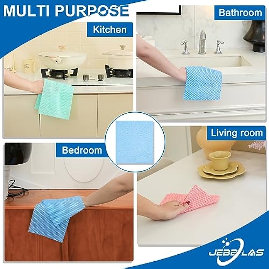 JEBBLAS Disposable Cleaning Towels and Dish Cloths, Reusable Towels,Handy Cleaning Wipes, 50 Count/Pack,Blue