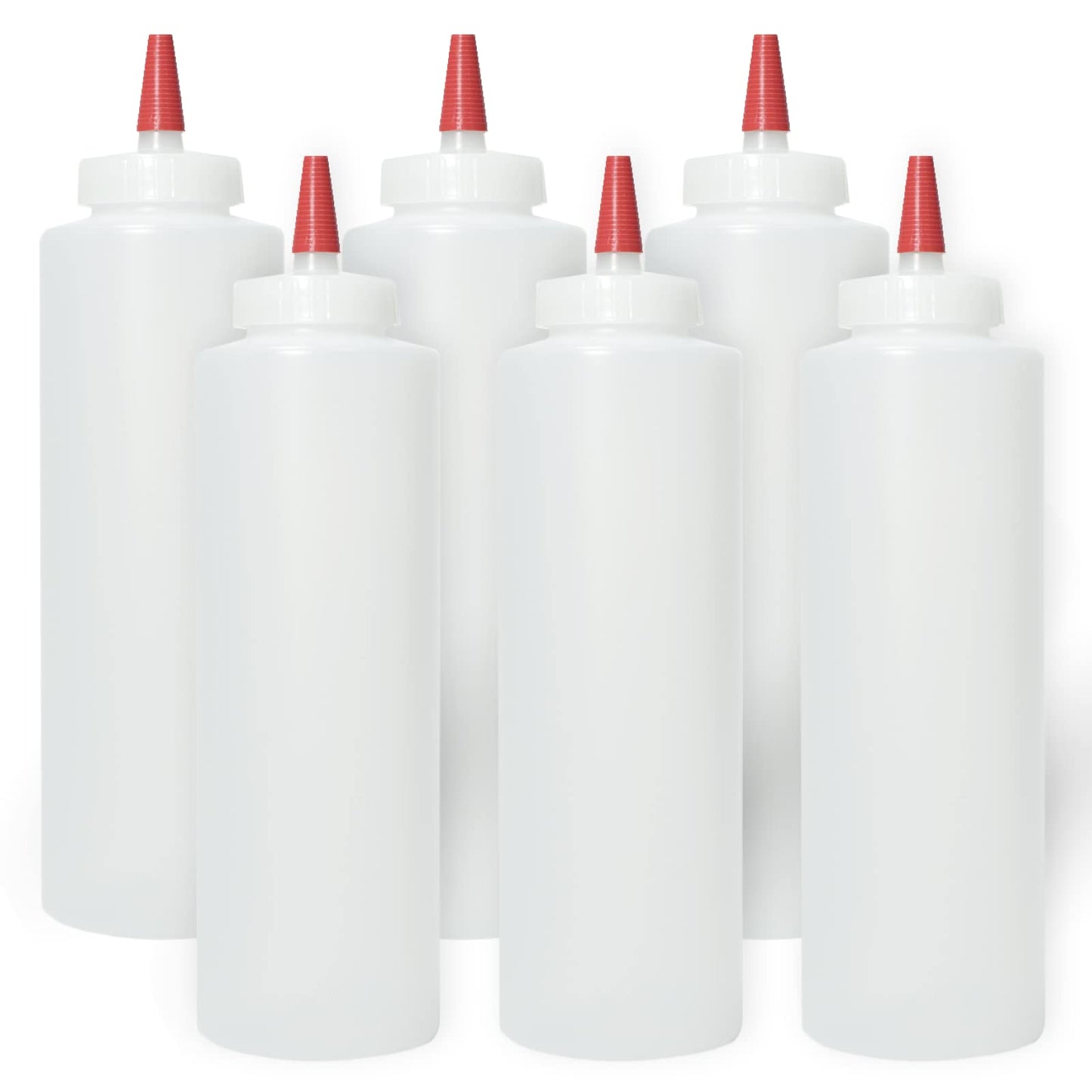 Pinnacle Mercantile Squeeze Bottles For Sauces 32 Oz Clear Wide Mouth Pack Of 6 Refillable Ketchup Bottle And Olive Oil Dispenser Bottle Set BPA Free Easy Label Ready