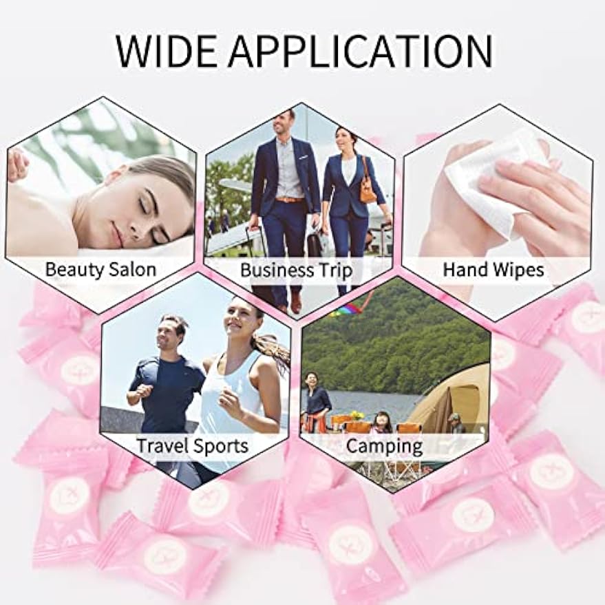 Classycoo Compressed Towels Tablets - Face Towels Disposable, Mini 100 Pack | Soft Individually Wrapped, Cotton, Expands in Seconds, Candy-Shaped, NO-Odor, Facial Washcloths Cleaning/Travel/Camping, Pink