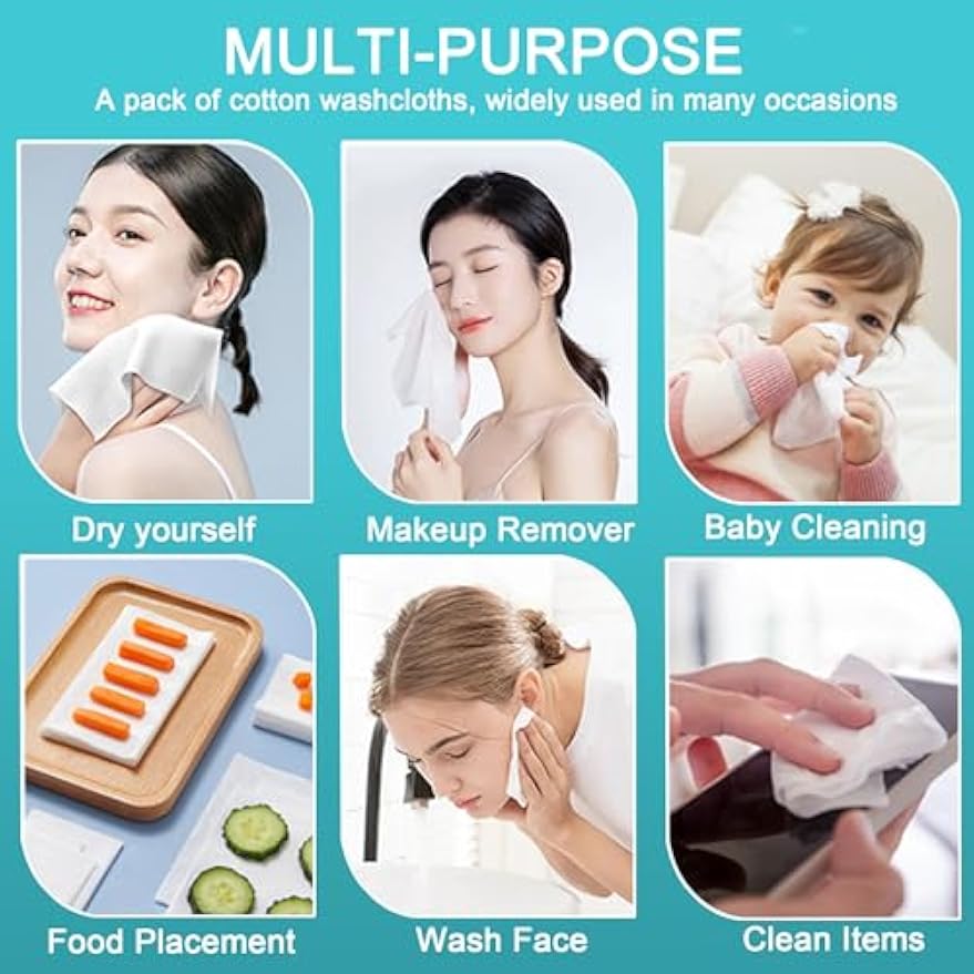 100 Count Disposable Face Towels, Thickened Disposable Washcloths, 1 Pack | Ultra Thick & Lint-Free Facial Tissue, Wet & Dry Use, Ideal for All Skin, Daily Skincare & Makeup Removal