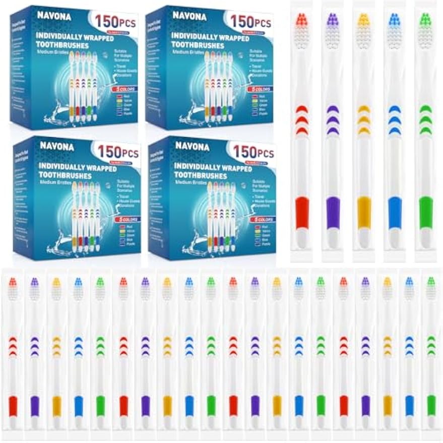 600 PCS Premium Individually Wrapped Bulk Toothbrush, Disposable Toothbrush | Medium Soft Bristle Toothbrushes, Kids Toothbrushes, Ergonomics Handle, Perfect for Travel Hotel Donation