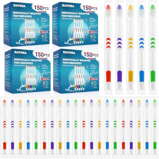 600 PCS Premium Individually Wrapped Bulk Toothbrush, Disposable Toothbrush | Medium Soft Bristle Toothbrushes, Kids Toothbrushes, Ergonomics Handle, Perfect for Travel Hotel Donation