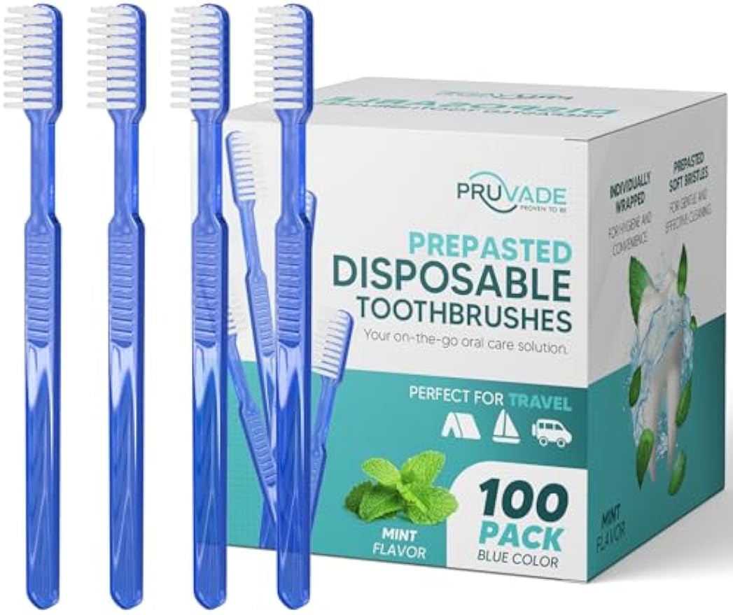 100 Pack Disposable Toothbrushes with Toothpaste - Mint Prepasted | 100 Count Prepasted Toothbrushes Individually Wrapped |Single Use Waterless Tooth Brush Soft Bristles for Office,Hotel,Travel