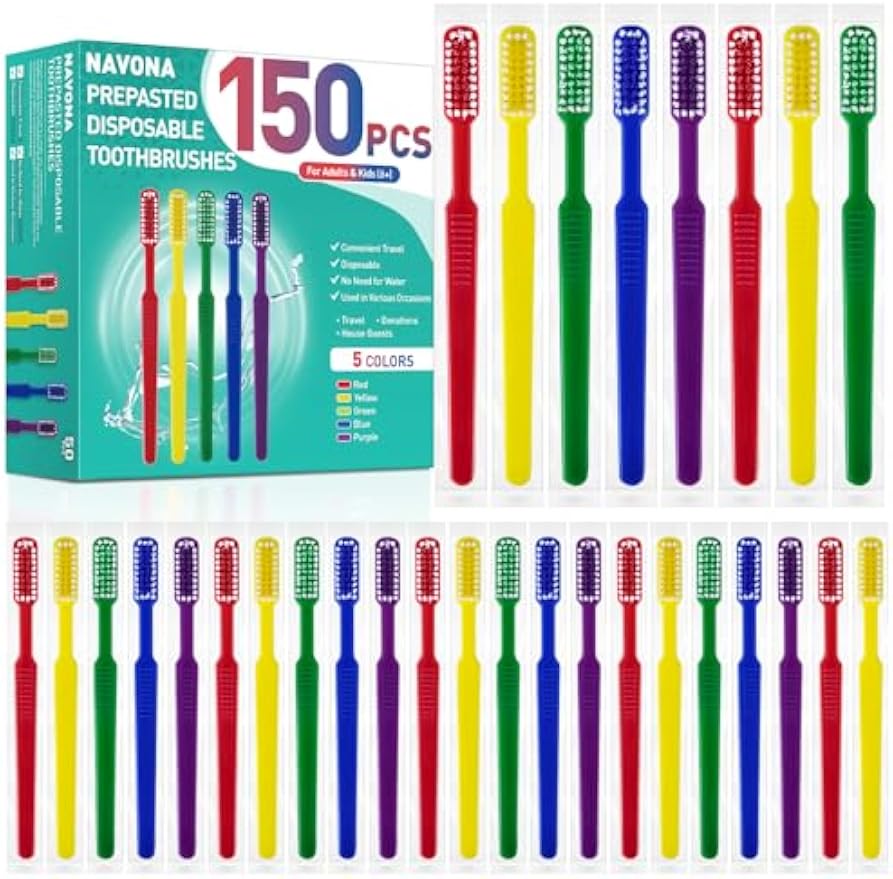 150 PCS Prepasted Disposable Toothbrushes with Toothpaste, Bulk Toothbrush | Premium Bulk Disposable Toothbrushes Individually Wrapped, Single Use Prepasted Toothbrush for Travel, Guests, Hotel, Camping