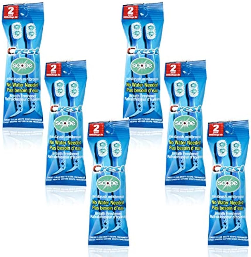Crest Scope | Mini Brushes-Disposable Toothbrushes with Toothpaste and Pick for Work or Travel (12count, 6 Pack (12 Brushes))