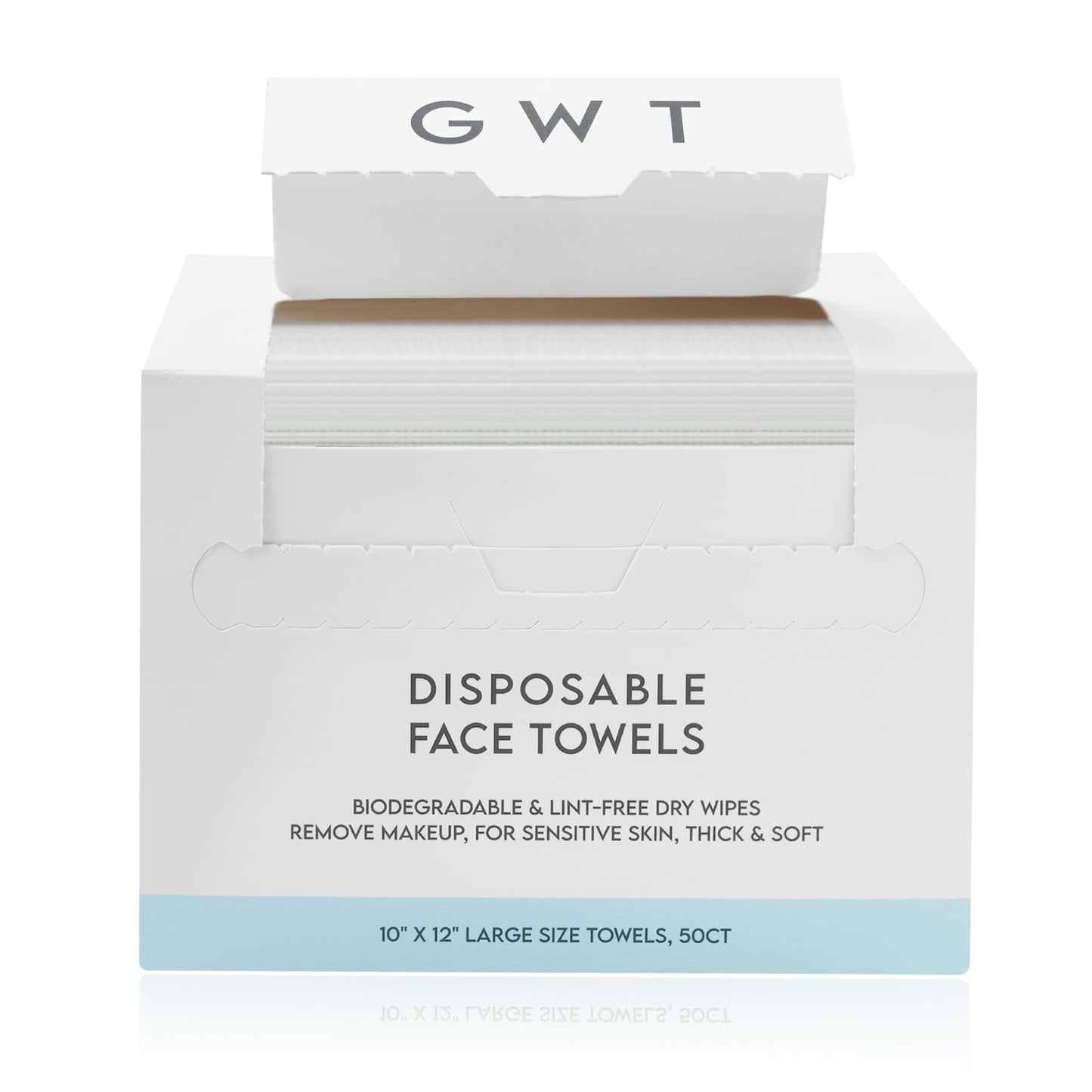 GWT XL Disposable Fragrance-Free Face Towels, 50 Count, 1 Pack | Lint-free, Makeup remover & cleanser, Biodegradable, Dry Wipes, Wet or Dry Use, Sensitive Skin