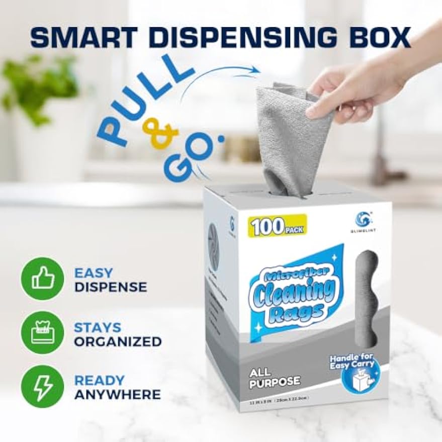 GLIMGLINT Microfiber Cleaning Cloth 100 Pack, Reusable Paper Towels 11 x 9 | Lint Free & Ultra Absorbent Cleaning Rags for Car, Home, Kitchen, Glass & Screen, Washable Shop Towel Rag with Box Grey