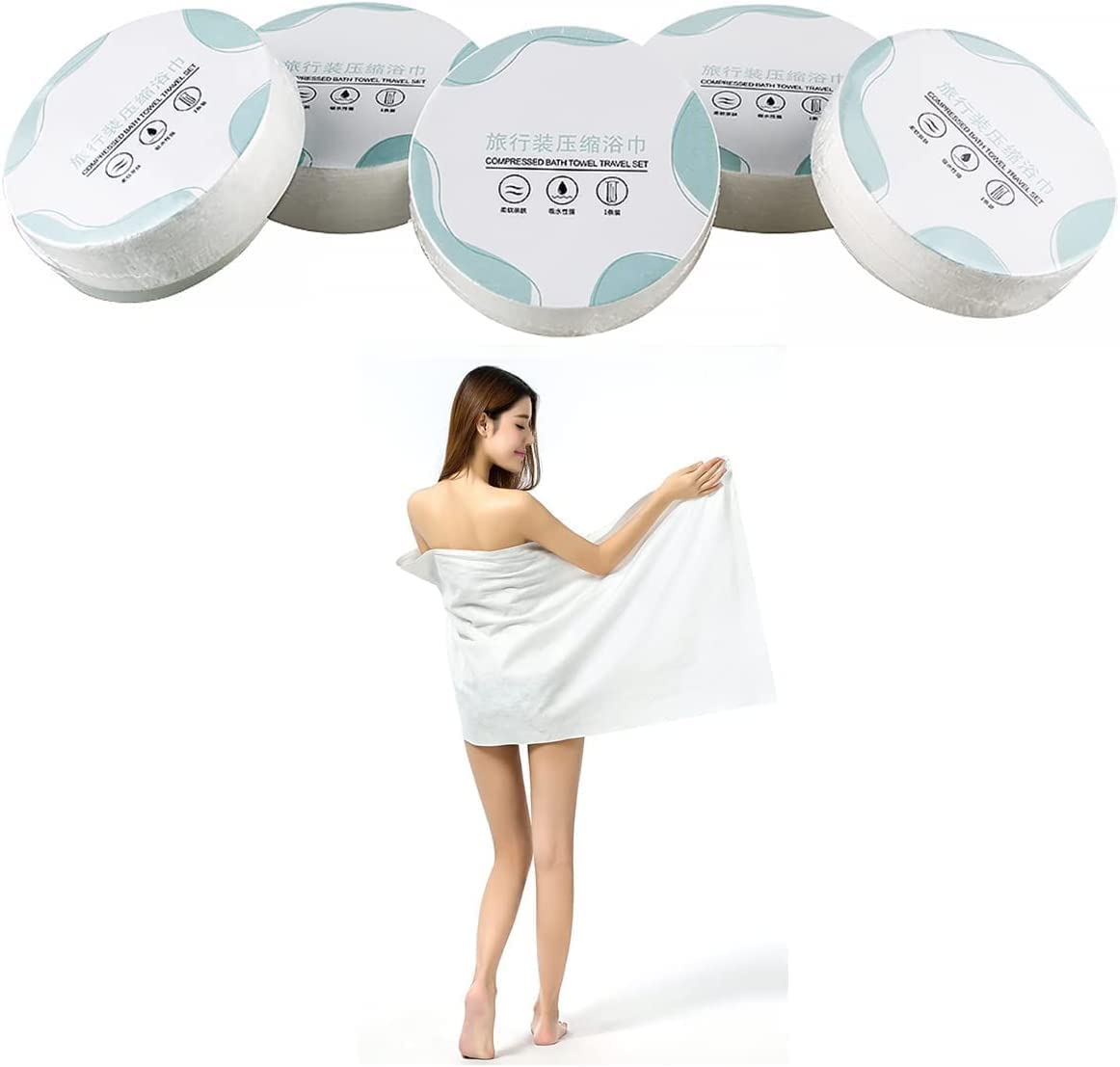 Large Compressed Bath Towels for Travel, Individually Wrapped Disposable Body Towels, Extra Thick Cotton Blend Portable Towel Tablets for Hotel, Camping, Gym, Sauna, Hiking– Reusable,No Lint